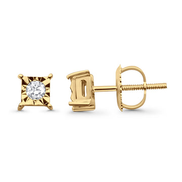 Solid 10K Yellow Gold 5.7mm Accent Square Shaped Round Diamond Stud Earrings Wholesale